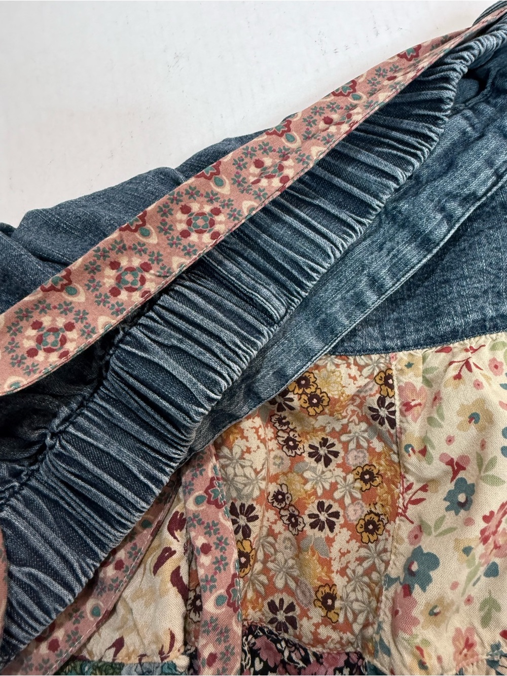 Young Threads Patchwork Floral Denim Skirt Size Medium Boho Prairie Cottagecore - Picture 6 of 10